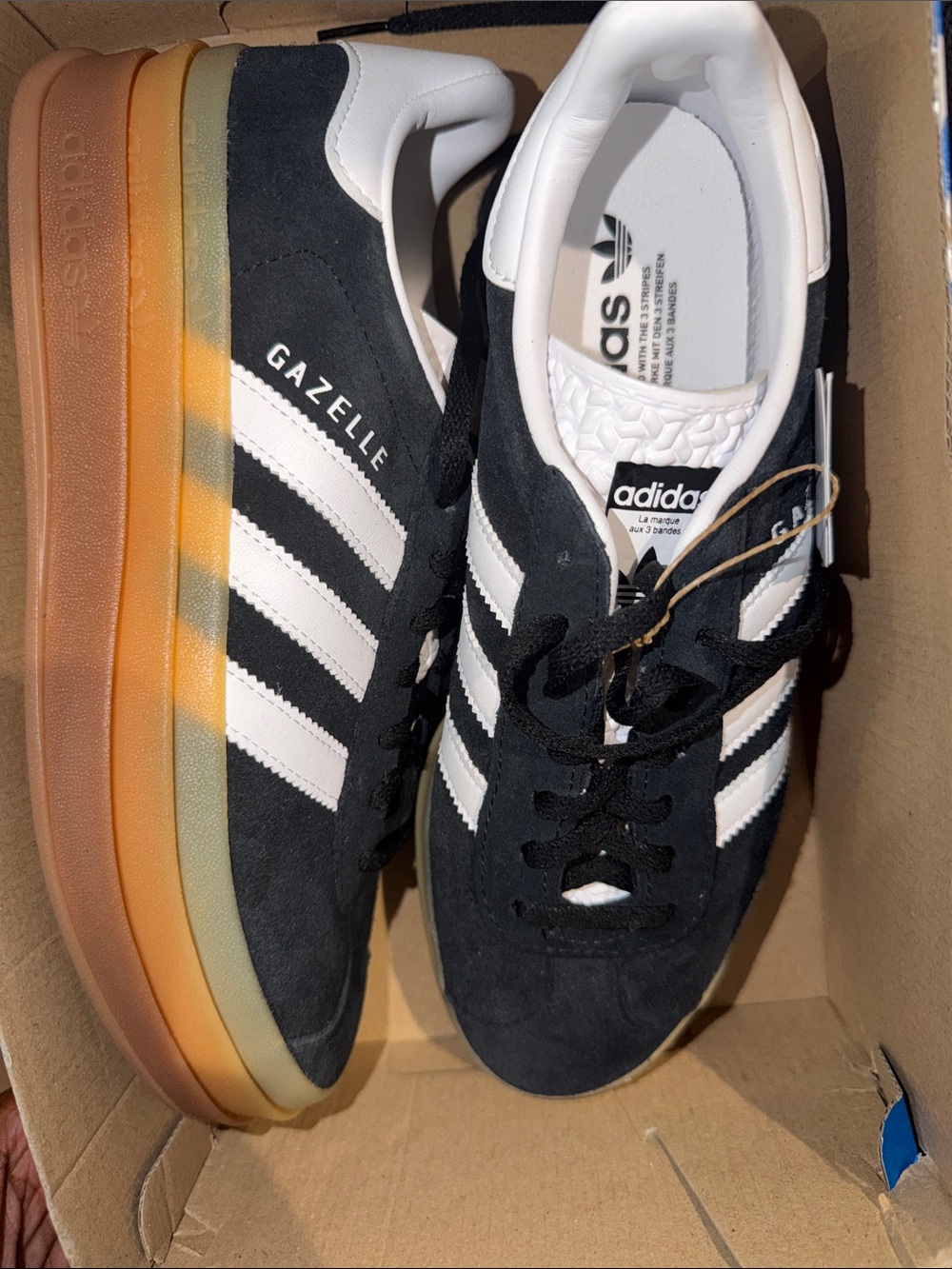 adidas Gazelle women Black White with Gradient Gum Platform Sole